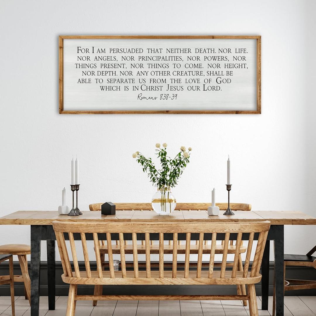 ZZJJHYWGQ For I am Persuaded Bible Verse Wall Decor Art 32"12" Romans 8:38-39 Sign Large Wood Frame Scripture Christian Framed Hanging (Wood)