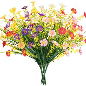 MACTING Artificial Flowers for Outdoors 6 Bundles UV Resistant Fake Flowers No Fade Faux Plastic Plants for Planters Patio Garden Porch Yard Window Home Indoor Outside Summer Decorations(Mix Color)