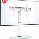 Universal Swivel TV Stand Table Top TV Mount Stand for 43 to 75 80 inch TVs, 8 Level Height Adjustable with Tilting, Heavy Duty Tempered Glass Base, Holds up 132lbs, MAX VESA 400x600mm, White