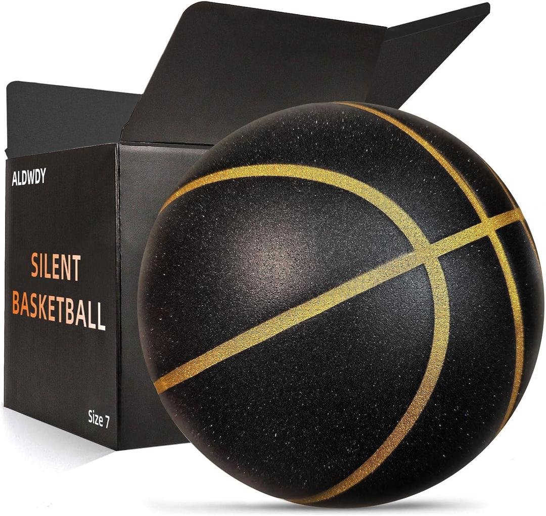 Silent Basketball Size 7 (29.5")  Grooved Airless Indoor Basketball for Quiet Dribbling and Indoor Training, Pro PU Foam Ball  Real Feel Higher Bounce Quieter (Black)