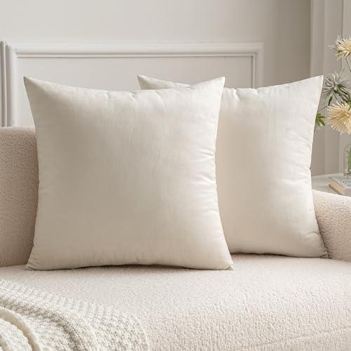 MIULEE 24x24 Inch Euro Sham Velvet Pillow Covers, Set of 2 Large Square Decorative Pillows -Cream White Super Soft for King Bed, Sofa, Couch, Accent Chairs with Hidden Zipper
