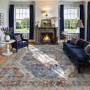 Deerly Rug 6x9 Area Rug Boho Washable Rug Large Rugs for Bedroom Living Room Vintage Non-Slip Oriental Distressed Carpet Indoor Stain Resistant(Border Brown/Green) 