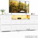 VERMESS 63 Inch 12 Drawers Long Dresser for Bedroom, Chest of Drawers, TV Stand with LED & Power Outlets, Entertainment Center with Storage Shelves, TV Unit for Living Room, for 65, 70 Inch TV, White