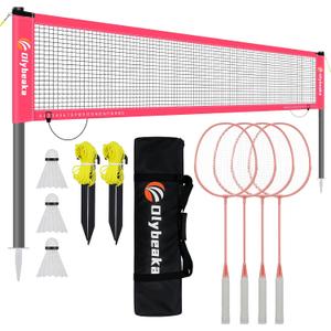 Outdoor Baminton Net Set for Backyard, Beach, Family Games with 20 * 3ft Anti-sag Net, 4 Aluminum Badminton Rackets, 3 Shuttlecocks, Carring Bag - Easy Set Up & Portable