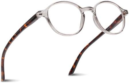 2SeeLife Small Round Reading Glasses for Men & Women – Narrow-Medium Fit, Sturdy Frame, , Clear Tortoise, +1.75