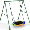 PACEARTH 440lbs Capacity Flying Saucer Swing Set with Heavy Duty A-Frame Metal Swing Stand, Full Steel, Outdoor for Kids, Backyard, Playground, Outdoor (Muticolour)