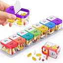 Extra Large Weekly 7 Day 2 Time Pill Organizer for Vitamins & Supplements, Jumbo Pill Box Container with Detachable Compartments for Travelling, Hold Daily Medication - Rainbow