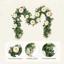 2Pcs 13Ft Artificial Eucalyptus Flower Garland with White Rose Flowers, Faux Floral Greenery Garlands Fake Flowers Vines for Wedding Centerpieces Arch Party Ceremony Backdrop Decor