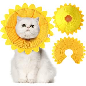 Sunflower Cat Recovery Cone Collar Soft Cotton Pet Cone Collar Adjustable Sunflower Elizabeth Postoperative Protection for Cats and Dogs(Medium)