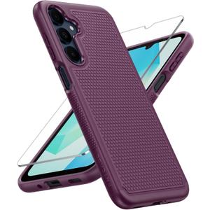 FNTCASE for Galaxy A17/A16 5G Phone Case - Samsung A17 Military Grade Drop Protection, 14ft Drop Tested, Screen Protector Included, Anti-Slip Textured, TPU+PC Dual Layer Shockproof Cover (Burgundy)