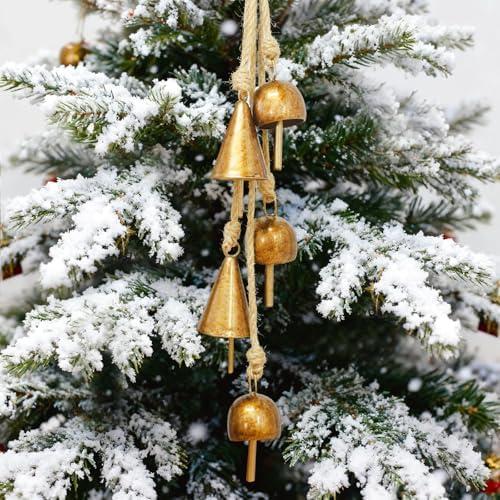 Rustic Gold Metal Bells with Jute Rope for Christmas Tree, Wreath, Party, Wedding Decor - 3.5W x 21H
