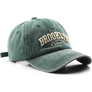 Brooklyn Cap Washed Vintage Baseball Cap Sun Hat for Men and Women (Medium-Large, Green)