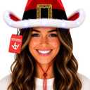 Nicky Bigs Novelties Morph Adult Light Up Santa Claus Christmas Cowboy Hat - Light Up LED Lights Cowgirl Hats - Holiday Western Costume Accessory, Red White, One Size