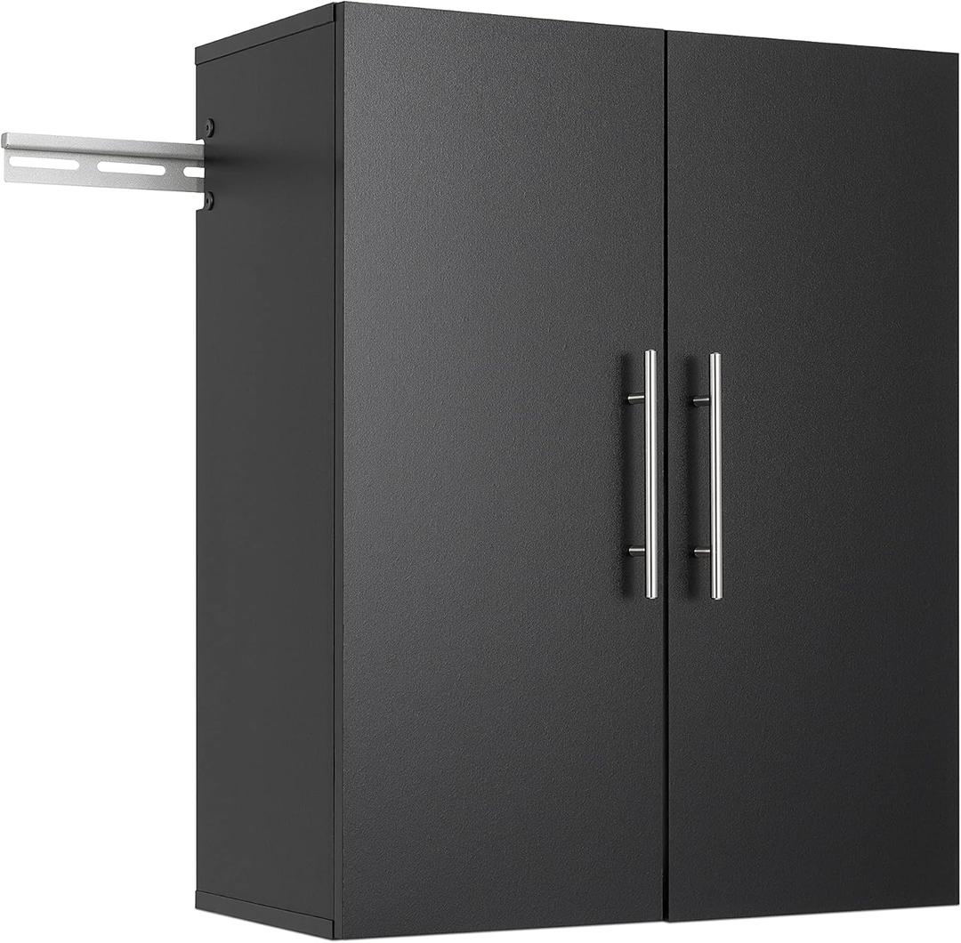 Prepac HangUps 24 Wall Mount Storage Cabinet, Ideal Bathroom, Laundry, Kitchen, Office, Garage Cabinet for Organization and Extra Storage, Attaches to Wall Mounted Rail, 24W x 30H, 12D, Black