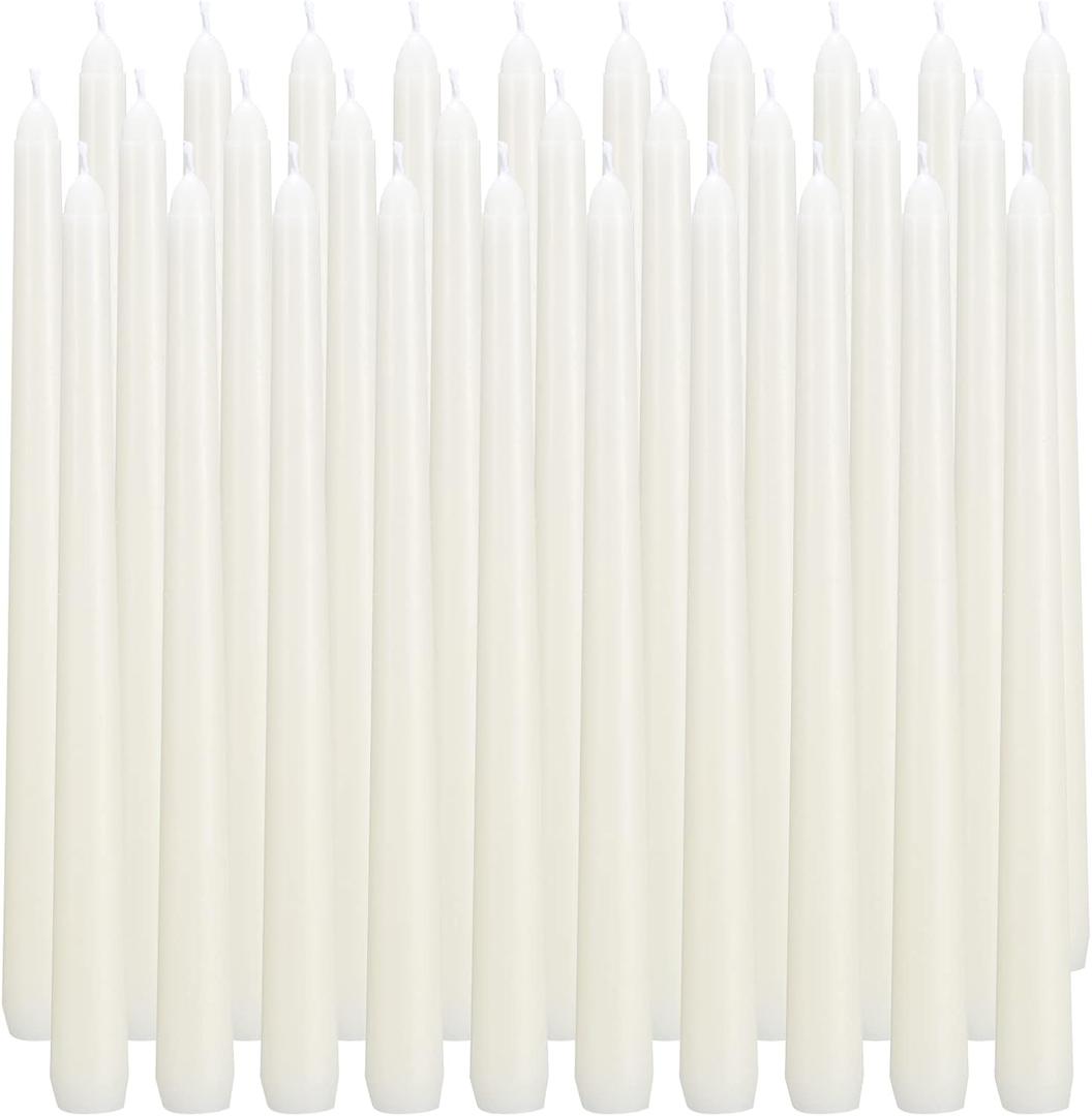 qinxiang 30 Pack Ivory Taper Candles, 10 inch (H) Dripless, Unscented Dinner Candle, Smokeless Taper Candles, Paraffin Wax with Cotton Wicks, Approxinately 7-8Hours Burn Time
