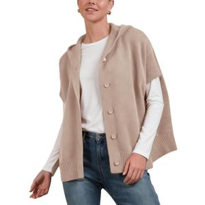 Xiaoxuemeng Womens Cardigan Sweaters Lightweight Knitted Hood Sweater Button Down Coat(Beige-S) (S)