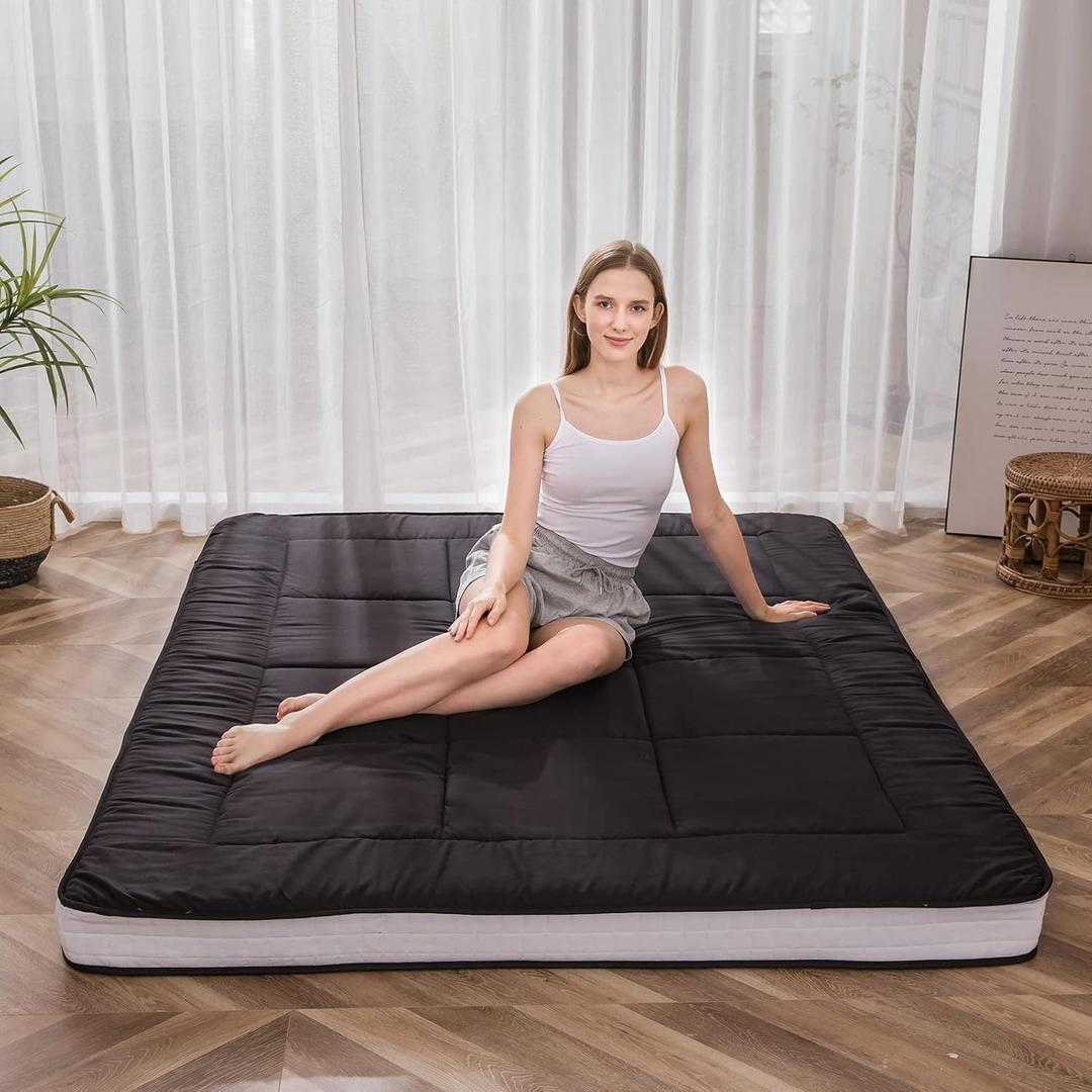 MAXYOYO King Futon Mattress Foam Mattress Topper, Japanese Floor Mattress Foldable Mattress Futon Mattress Pad Guest Mattress, Extra Thick Folding Floor Couch for Adults, Black