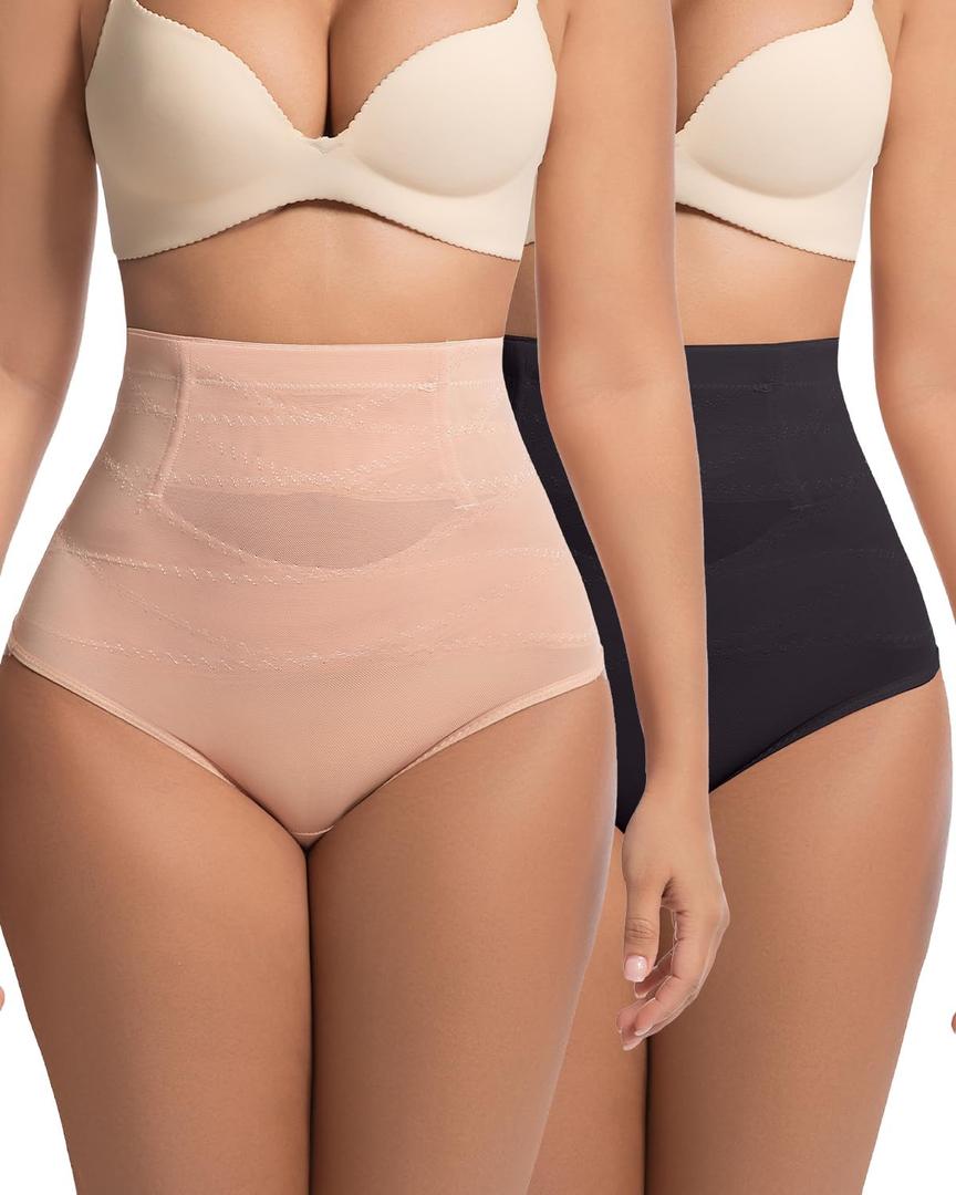 2 PCS Thong Shapewear with Tummy Control for Women, High Waisted Body Shaper Underwear Seamless Shapewear (M)