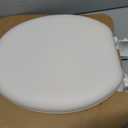 Mayfair Padded Toilet Seat, Cushioned Soft Vinyl over Wood Core Seat, Secure Hinges, Easy Clean, Made in USA, Round, Biscuit
