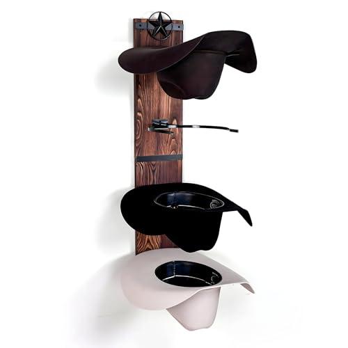 FreshDecor Cowboy Hat Rack for Wall | Western Hat Hanger | Rustic Wood and Metal Holder