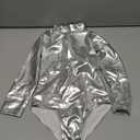 Girls Metallic Unitard Toddler Sparkly Tumbling Gymnastics Dance Leotard Mock Neck Long Sleeve Zipper Back Bodysuit Small