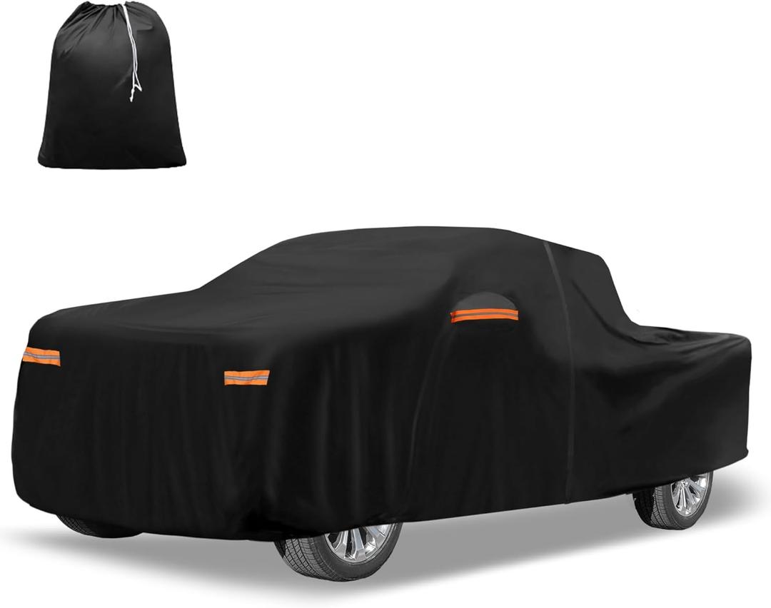 X AUTOHAUX Car Cover for Chevrolet Silverado Crew 210D-PU Outdoor Full Car Cover All Weather with Door Zipper for Waterproof Windproof Sun Rain Protection, Black 