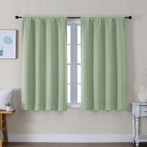 Simplebrand Ava Light Green Short Blackout Curtains for Bedroom 45 Inches Long 2 Panels Set, Solid Thermal Insulated, Energy Saving Window Treatment Curtains Blackout Drapes, W40 x L45 Inch