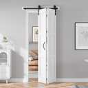 FREDBECK 32X84(Double 16x84) White Bifold Barn Door Sliding Folding Doors with 36" Hardware Track Kit Included,Solid MDF with Water-Proof PVC Surface for Closet,Assembly Required