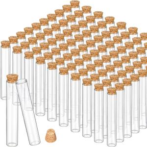 Thyle 100 Pcs 20ml Glass Test Tubes with Cork 20x105mm Clear Stoppers Flat Bottom Lab Alcohol Tampons Glass Propagation Tubes Container Vials for Plant Scientific Experiments Candy Storage Party Favor