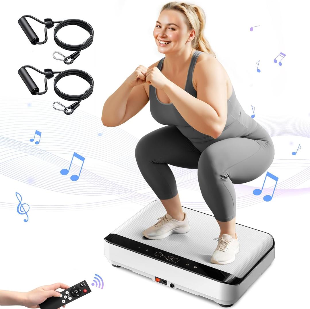 Vibration Plate Exercise Machine | with Bluetooth for Lymphatic Drainage | 400lbs Capacity with 9 Preset Modes & 99 Speed | Home Gym Equipment for Whole Body Vibrating Workout | Weight Loss & Toning (White)