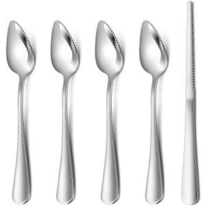 Hiware 4-piece Grapefruit Spoons and Grapefruit Knife, 18/8 Stainless Steel