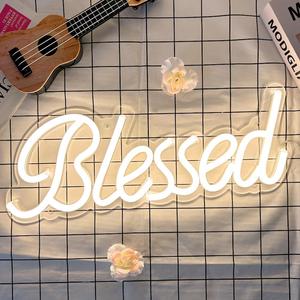 DIVATLA Blessed Neon Sign for Wall Decor, Blessed LED Light Up Signs for Bedroom, Dimmable & Reusable for Office Studio Lounge, Blessed Gifts for Friends & Family, USB Powered 17"x7" Warm White