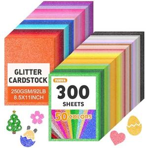 TUXIYA 300 Sheets 8.5" X 11" Glitter Cardstock,50 Assorted Colors 250GSM/92LB Glitter Cardstock,No-Shed Sparkly Glitter Paper for Arts and Crafts, Decorative, Card Making, Scrapbooking, DIY Projects