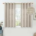 Tan Short Curtains 45 Inch Length for Small Window 2 Panels, Linen Curtains for Bedroom Light Filtering Thick Burlap Grommet Drapes Farmhouse Basement, 52 Inch Wide, Natural