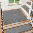 COSY HOMEER Stair Landing Rugs Non-Slip Corner Indoor Edging Stair Treads for Wooden Steps,Washable Soft Stair Landing Mat for Kids,Elder and Dogs,Polyester,TPE Backing,Medium Grey,30x30inch