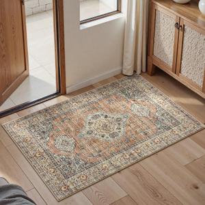 Lahome Oriental Door Mat Indoor Entrance, 60"x30" Washable Indoor Rugs for Entryway Soft Small Kitchen Rugs Non Slip Ultra-Thin, Vintage Door Mat Carpet for Bedroom Bathroom, Peach/Orange (Terracotta)