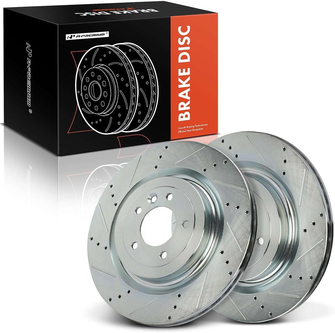 A-Premium 14.37 Inch (365mm) Rear Drilled and Slotted Disc Brake Rotors