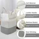 danpinera 75L Woven Laundry Hamper with Long Leather Handles, Baby Laundry Basket for Nursery, Tall Hampers for Bedroom Aesthetic, Decorative Clothes Storage Basket for Family White & Gray