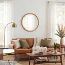 PERFNIQUE Scalloped Round Mirror 24", Wood Framed Nursery Wall Mirror with Tempered Glass, Decorative Wavy Edge Circle Mirror for Bedroom, Entryway or Living Room