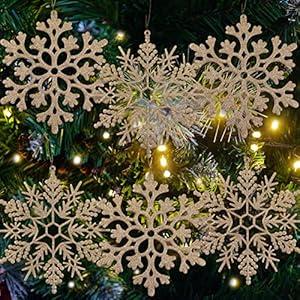 6pcs Large Snowflakes Ornaments Blue 12 Big Plastic Glitter Snowflake for Winter Indoor Outdoor Christmas Tree Window Room Decorations Giant Craft Snowflakes