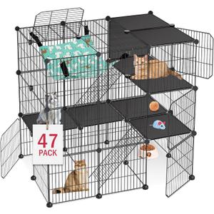 Cat Cage, 3-Tier DIY Cat Enclosures Catio, Cat Playpen Indoor & Outdoor with Hammock, Detachable Metal Wire Kennel Cats Crate, 2x3x3 Exercise Place for 1-3 Cats/Kitten