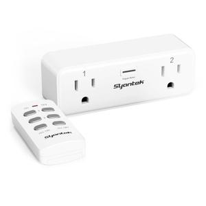 Remote Control Outlet with 2 Independent Control Sockets, Wireless Remote Light Switch Set, Remote Outlet Plug Up to 100 FT Range, 15A/1875W, White (1 Outlet + 1 Remote)