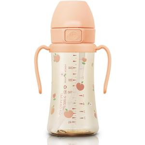 GROSMIMI Flip Top Spill Proof Sippy Cup, PPSU, BPA Free, 10 oz, Stage 2 Straw for Toddlers (Peach flower)