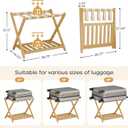 Oakvivo Fully Assembled Luggage Racks Pack of 2, Bamboo 26.77" Folding Luggage Rack Stand for Guest Room, 5 Nylon Straps, Suitcase Stand with Storage Shelf for Bedroom Hotel, Heavy Duty, Natural