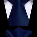TIE G Solid Satin Woven dyed Color Formal Black Necktie and Pocket Square Sets in Gift Box (Dark Navy)