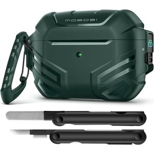 MOBOSI for AirPods Pro 2 Case with Lock, Compatible with AirPod 2nd Gen Cover [Fit for MagSafe], Military Grade Hard Shell for iPods Pro2 with Cleaner Kit & Keychain for Men(2023), Green