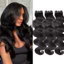 WEQUEEN Body Wave Bundles Human Hair 16A Brazilian Virgin Hair Bundles, Silky and Soft, 18 20 22 Inch Thick Weave Natural Black
