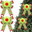 2 Pack Red Green Christmas Bows Decorations 9"x13" Large Plush Wreath Bows Ornaments with Green Red Dot for Xmas Tree Home Fence Stairs Fireplace Front Garland Indoor Outdoor Decor