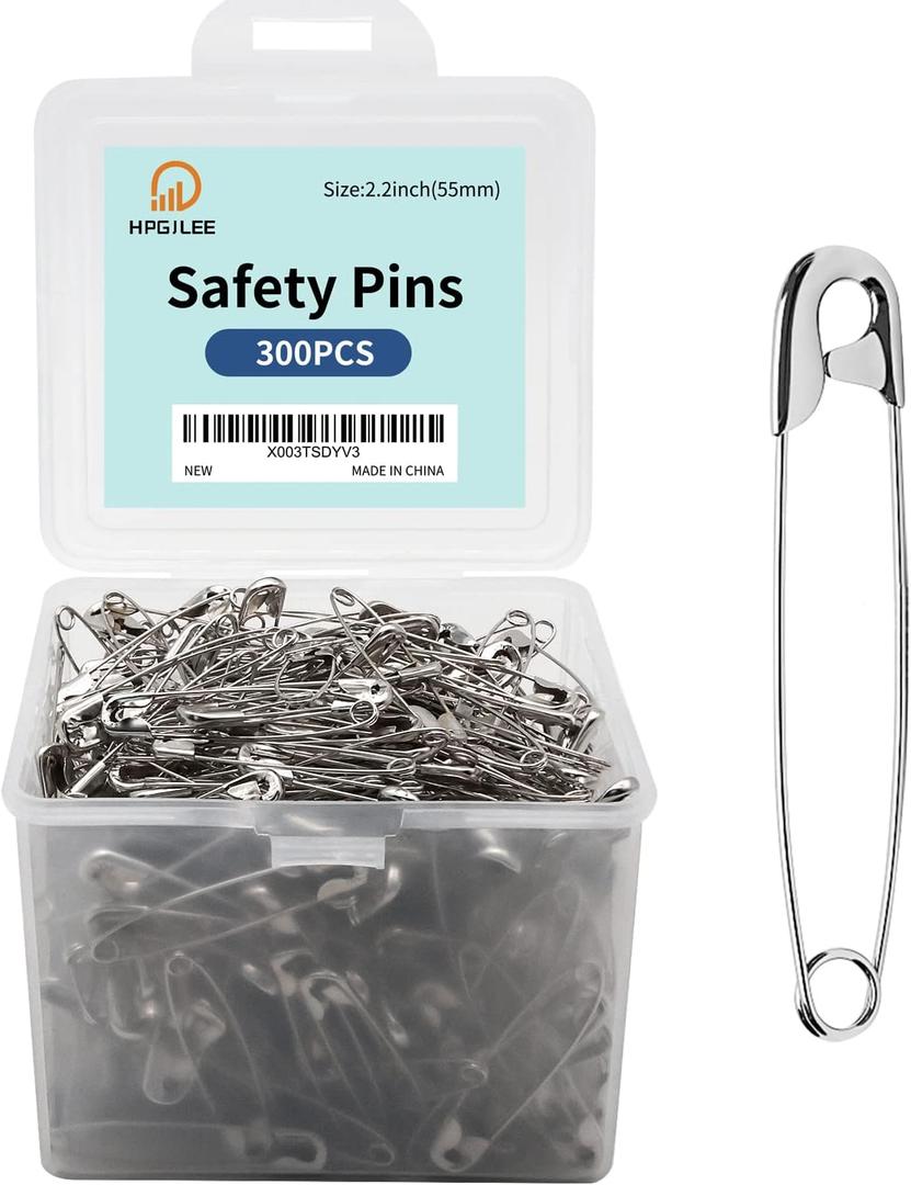 2.2 Inch Safety Pins Assorted, Bulk Large Safety Pins for Clothes (2.2 inch 300PCS)