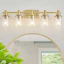 5-Light Modern Vanity Lights Over Mirror, Brushed Brass Bathroom Sconce with Clear Glass Shade (Gold)